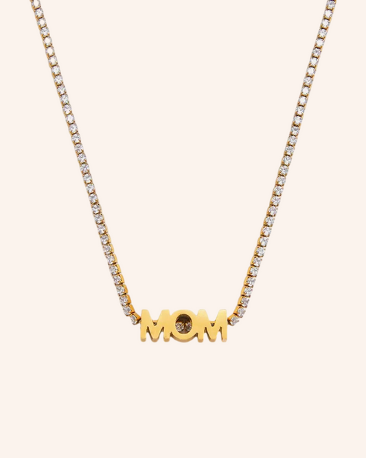 18K Gold Endless Love MOM Charm Tennis Necklace