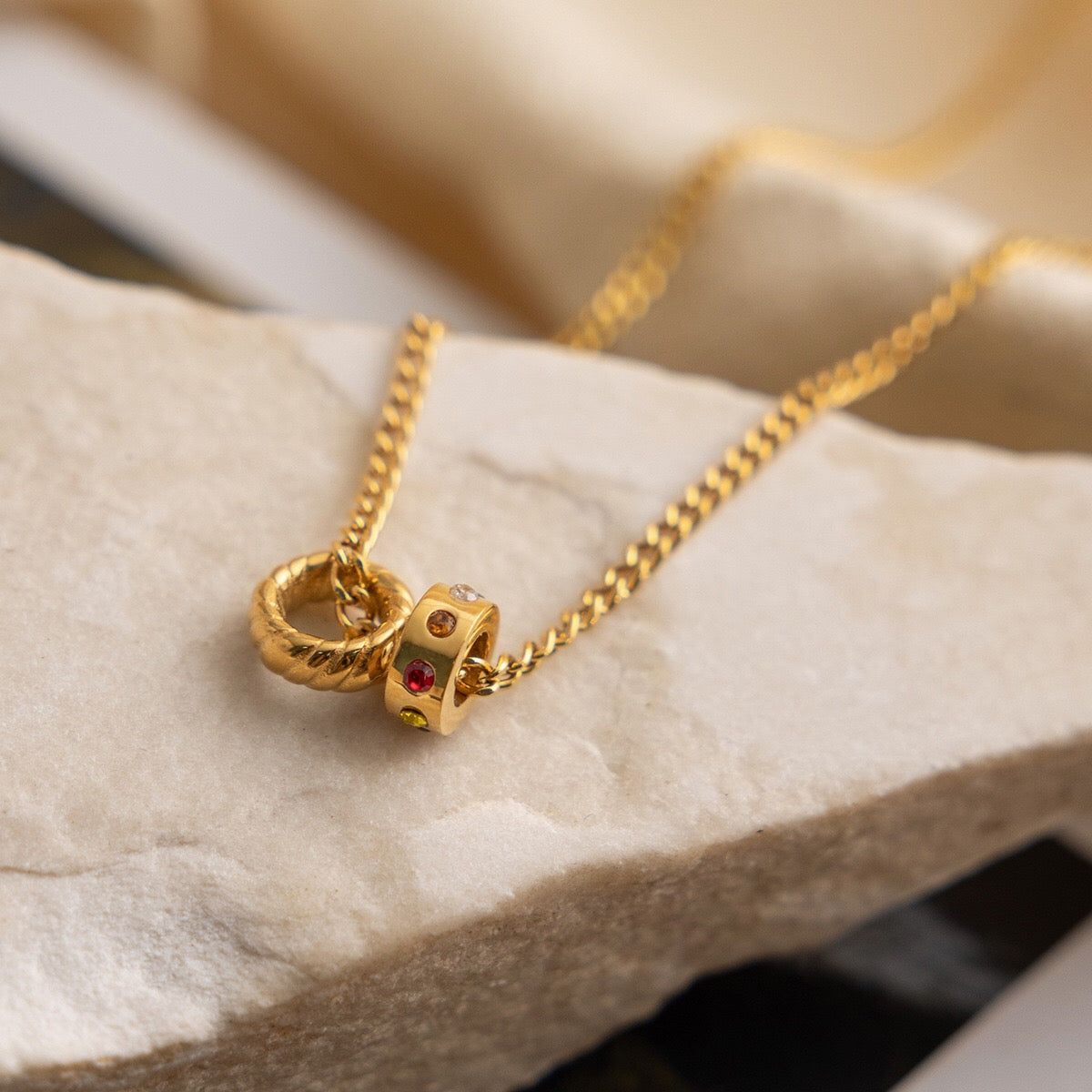 18K Gold Quiet Joy Dainty Ring Pendant Necklace