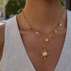 18K Gold Opal Forever Sun Pendant Statement Charm Necklace