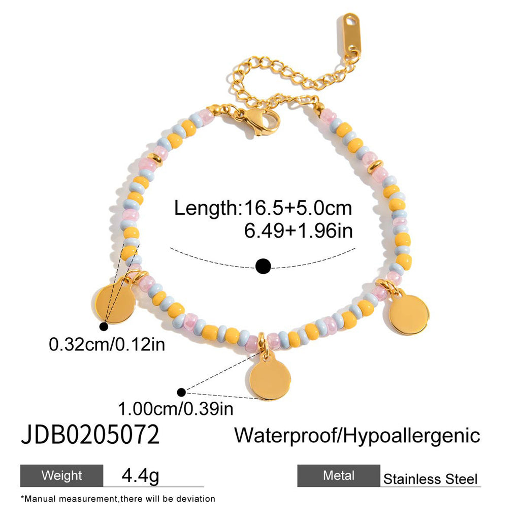 18K Gold Pastel Color Beaded Chain Bracelet