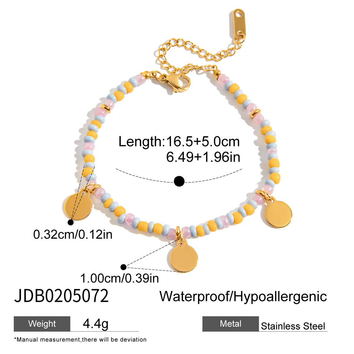 18K Gold Pastel Color Beaded Chain Bracelet