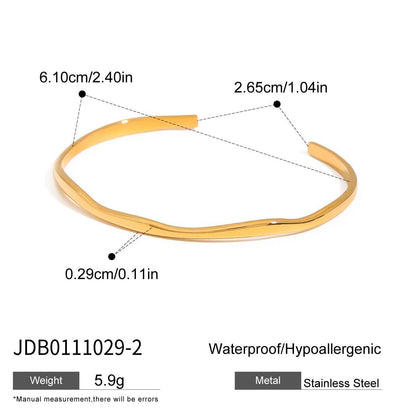 18K Gold Minimalist Edge Simple Wave Stacking Cuff Bangle Bracelet