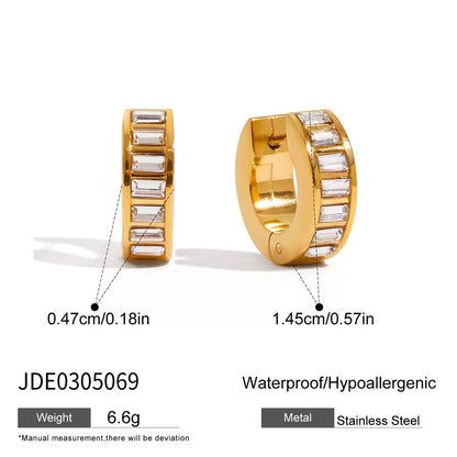 18K Gold Full Glam Rectangle Hoop Huggie Earrings CZ Ear Cuffs Stack