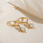 18K Gold Northern Star Opal Small Hoop Dangle Huggie Earrings