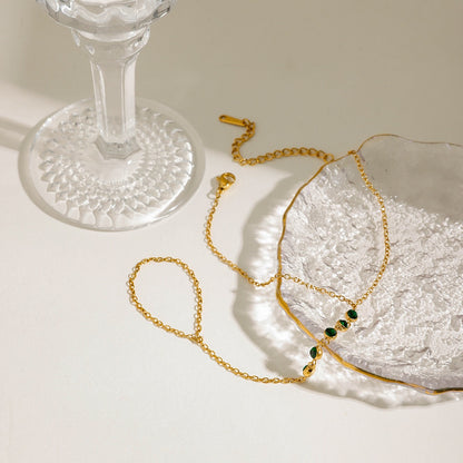 18K Gold Waterproof Emerald Bejeweled Hand Chain Bracelet