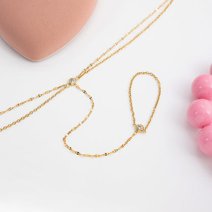 18K Gold Simple Bling Dainty Hand Chain Bracelet