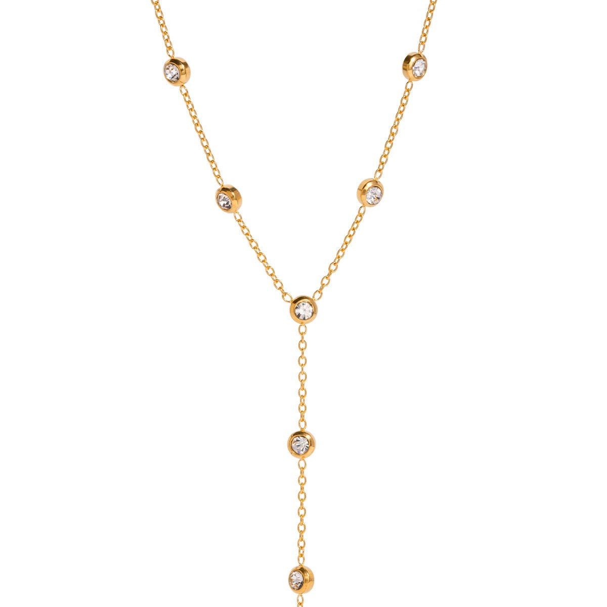 18K Gold Starry Crystal Lariat Necklace