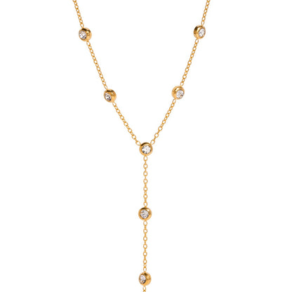 18K Gold Starry Crystal Lariat Necklace