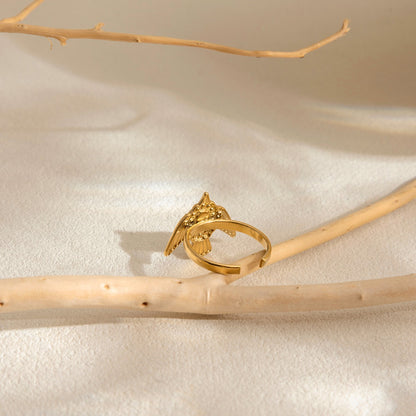 18K Gold Free Spirit Tiger Eye Bird Ring
