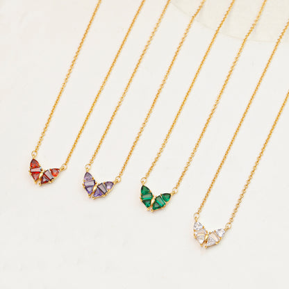 18K Gold Gem Butterfly Necklace