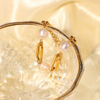 18K Gold Elegant Harmony Pearl Paperclip Chain Bracelet Stack