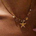 18K Gold Starfish Beach Pearl Beads Charm Necklace