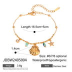 18K Gold Blue Beads Ocean Shell Beach Trip Charm Bracelet