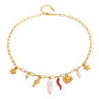18K Gold Summer Beach Pearl Italian Horn Charm Necklace