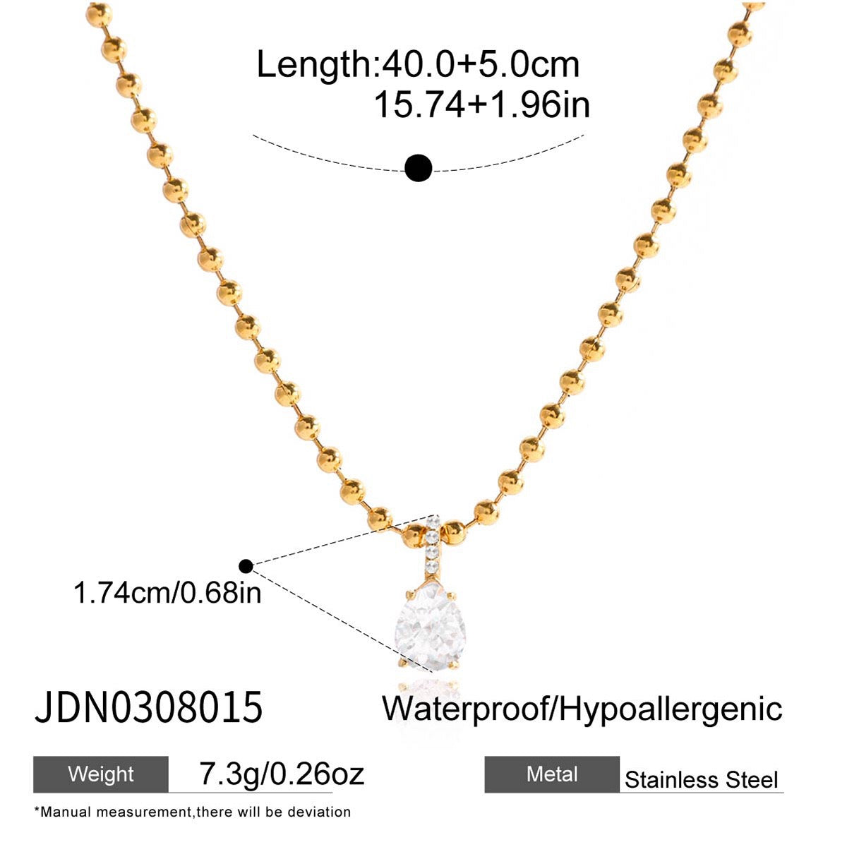 18K Gold Luminous Dainty Pendant Beaded Chain Necklace