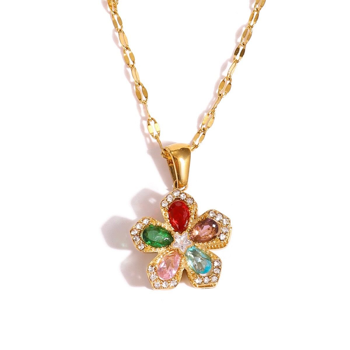 18K Gold Sweet Bloom Spinning Flower Pendant Necklace