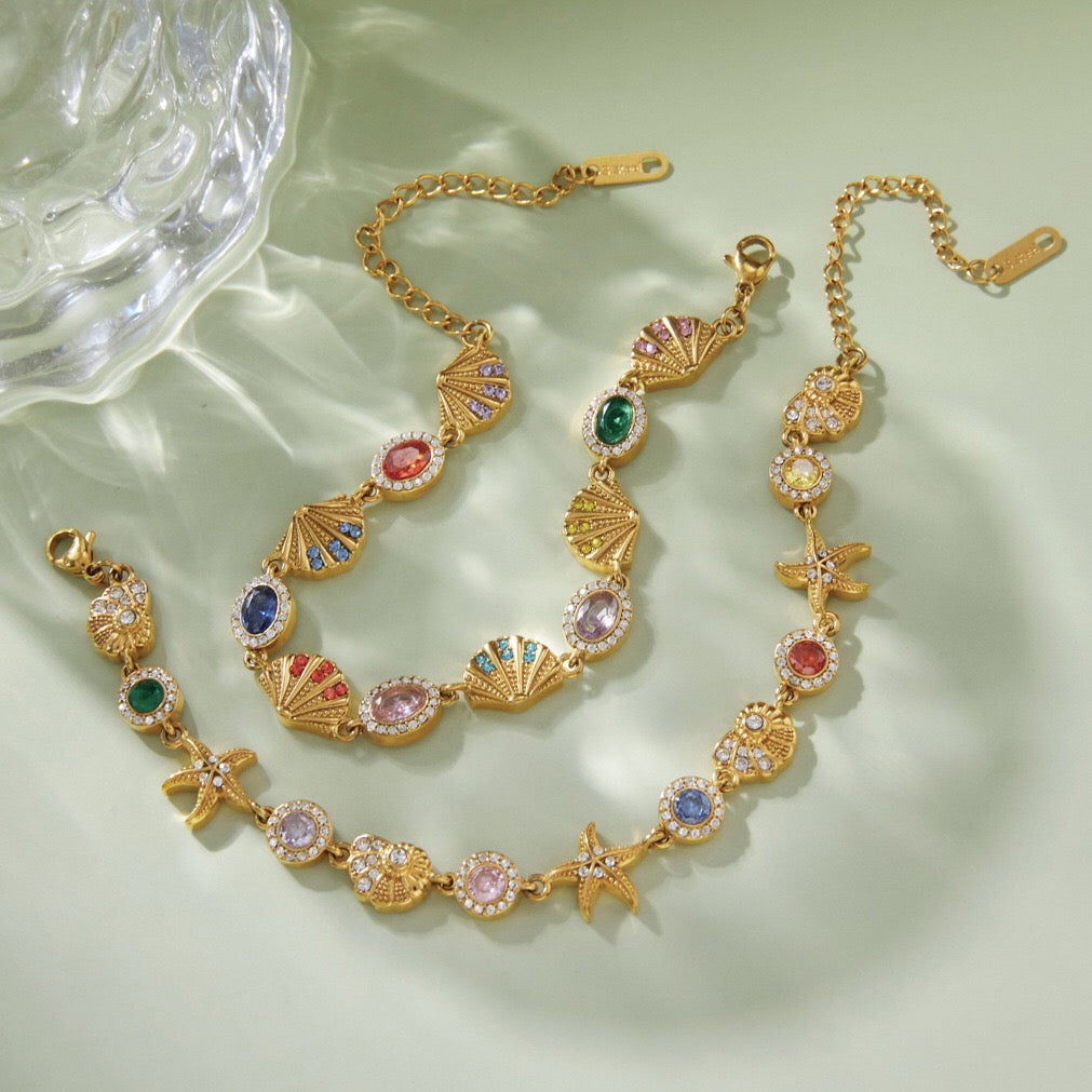 18K Gold Marina Royale Sea Shell Color Gems Bracelet