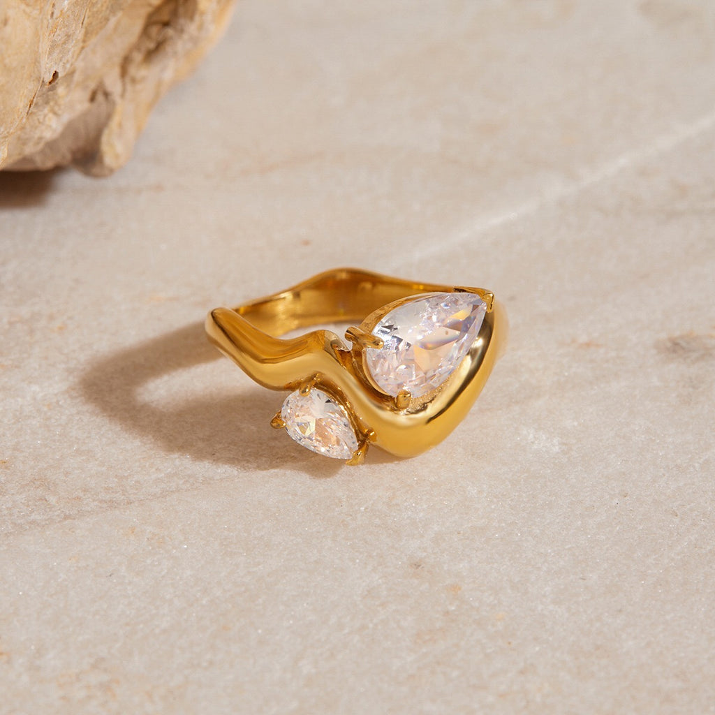 18K Gold Allure Abstract Geometric CZ Cocktail Ring