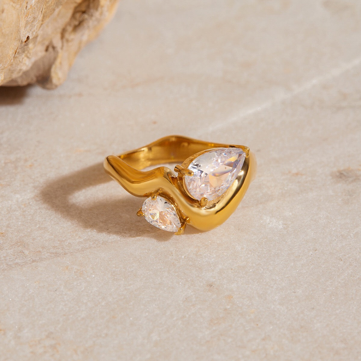 18K Gold Allure Abstract Geometric CZ Cocktail Ring