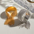 18K Gold Small Ball Chain Fringe Dangle Band Ring