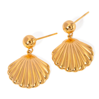 18K Gold Seashell Stud Dangle Earrings