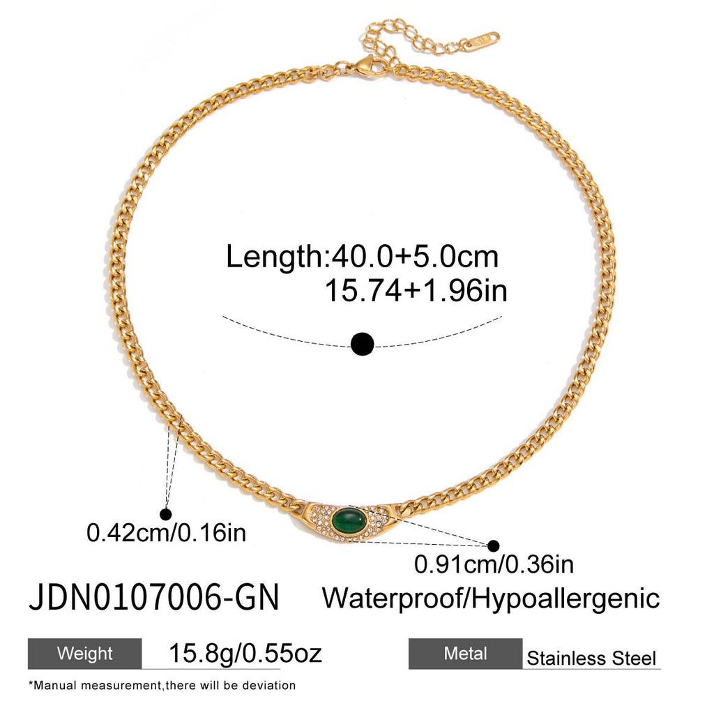 18K Gold Empire Gemstone Cuban Link Chain Statement Necklace
