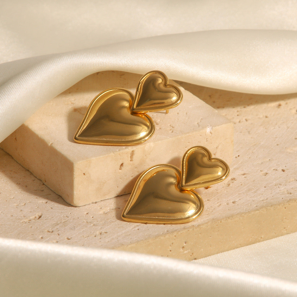 18K Gold Gilded Heart Drop Dangle Earrings
