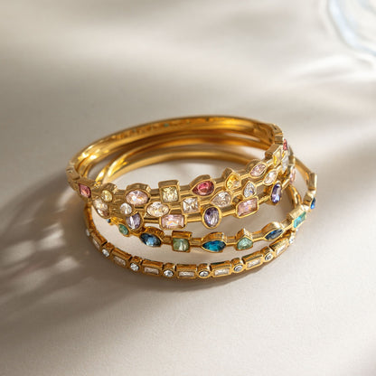18K Gold Starlight Seduction Color Gem Bangle Bracelet