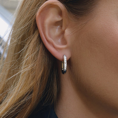 18K Gold and Silver Midnight Tease CZ Small Hoop Huggie Earrings