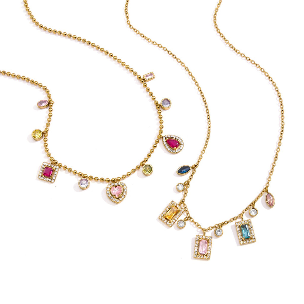 18K Gold Jewel Addiction Color Heart Statement Necklace