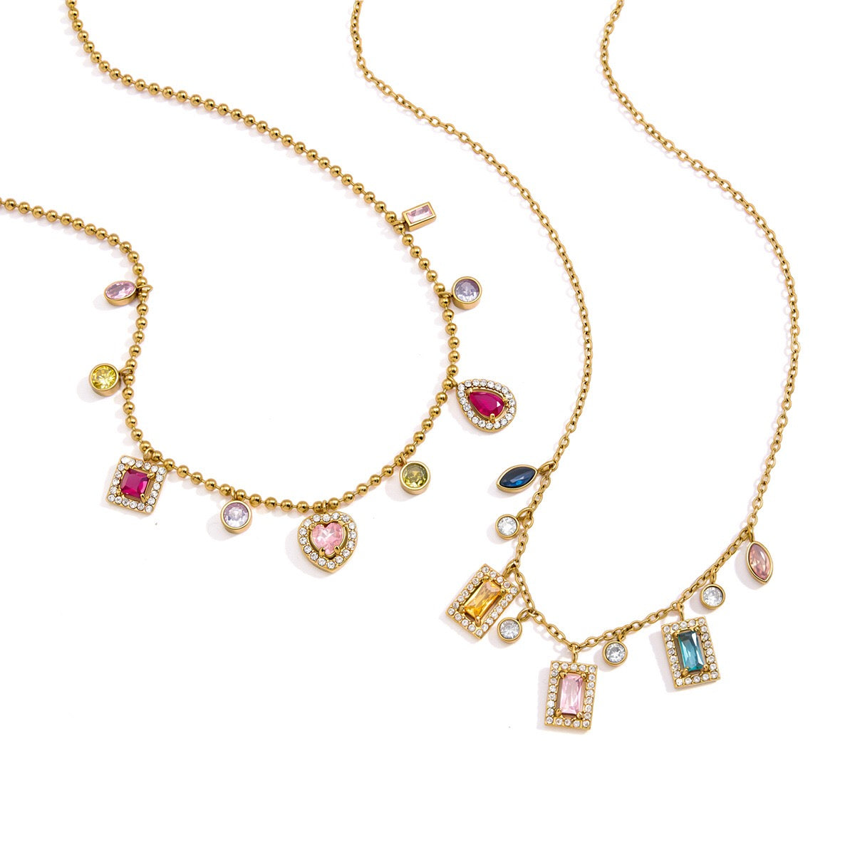 18K Gold Jewel Addiction Color Heart Statement Necklace
