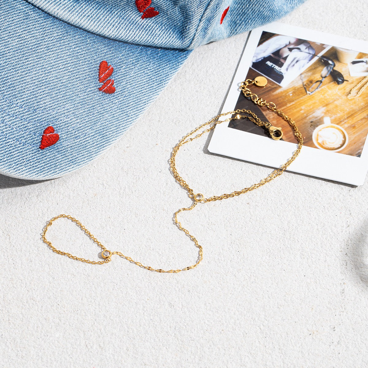 18K Gold Simple Bling Dainty Hand Chain Bracelet