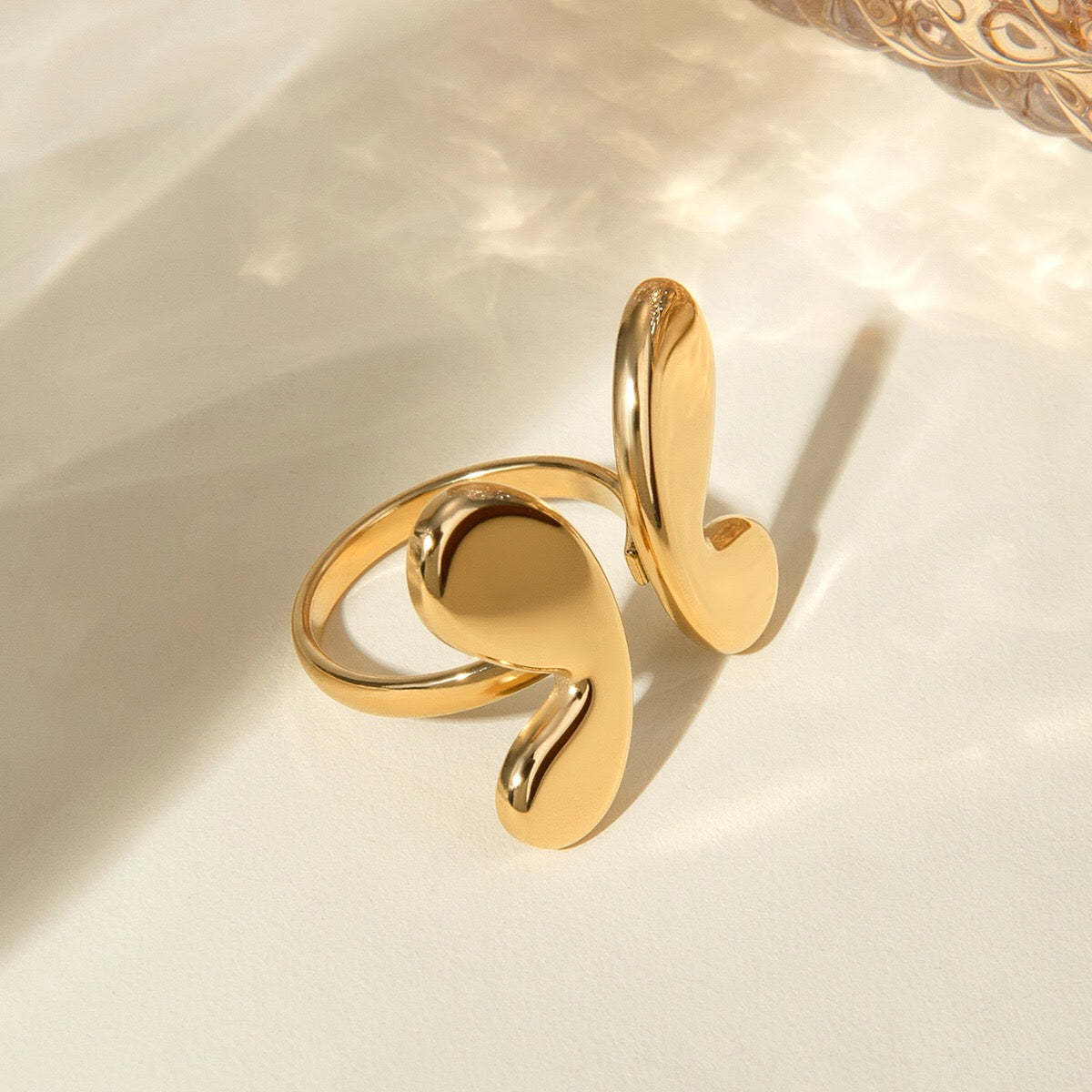 18K Gold Puffy Butterfly Wings Statement Cuff Ring