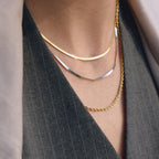 18K Gold and Silver Two Tone Herringbone Snake Rope Chain Layered Necklace Set