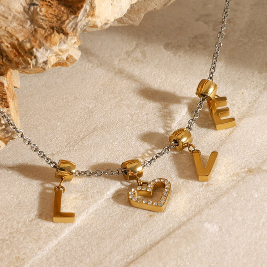 18K Gold Two Tone LOVE Pendant Heart Necklace