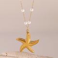 18K Gold Starfish Pearl Beaded Chain Pendant Necklace