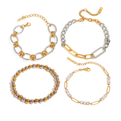 18K Gold and Silver Two Tone Duality Chain Bracelet Stack