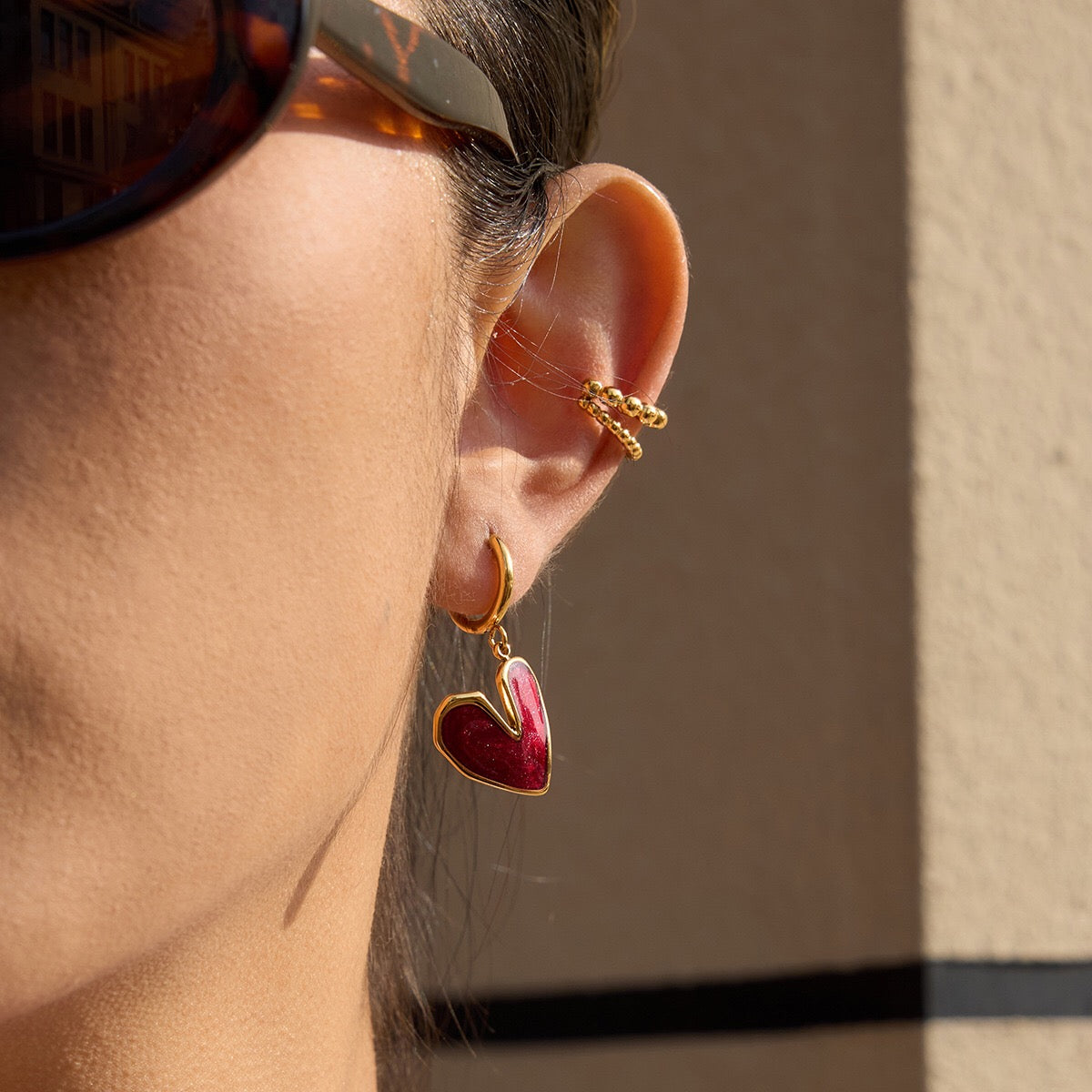 18K Gold Heart Stopper Red Pendant Necklace