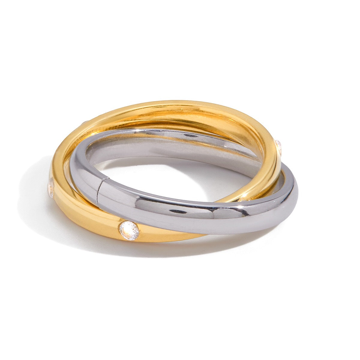 18K Gold and Silver Two Tone Multiple Linked Spinelli Trinity Ring Stack