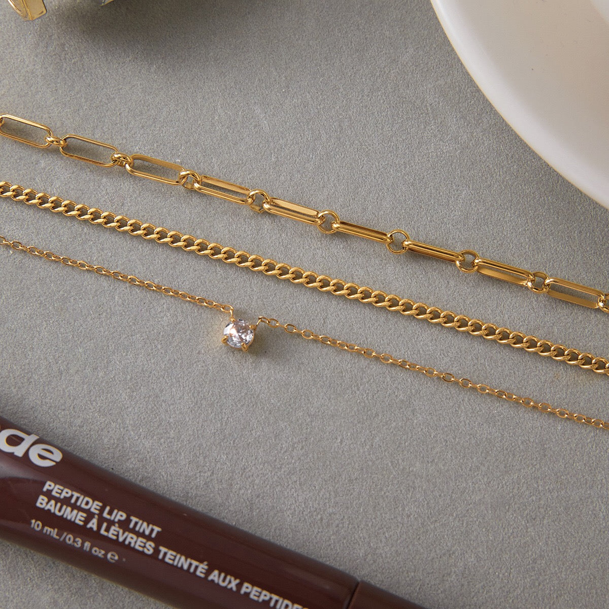 18K Gold Day Dream Dainty Pendant Paperclip Chain Layered Necklace Set