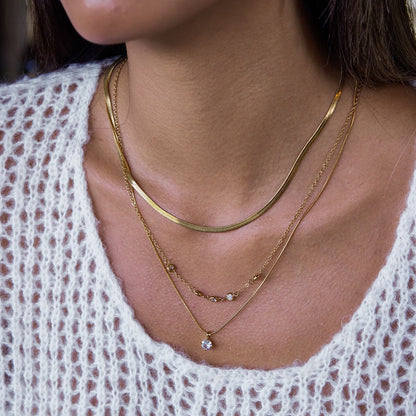 18K Gold Starry Jewel Herringbone Snake Chain Layered Necklace Set