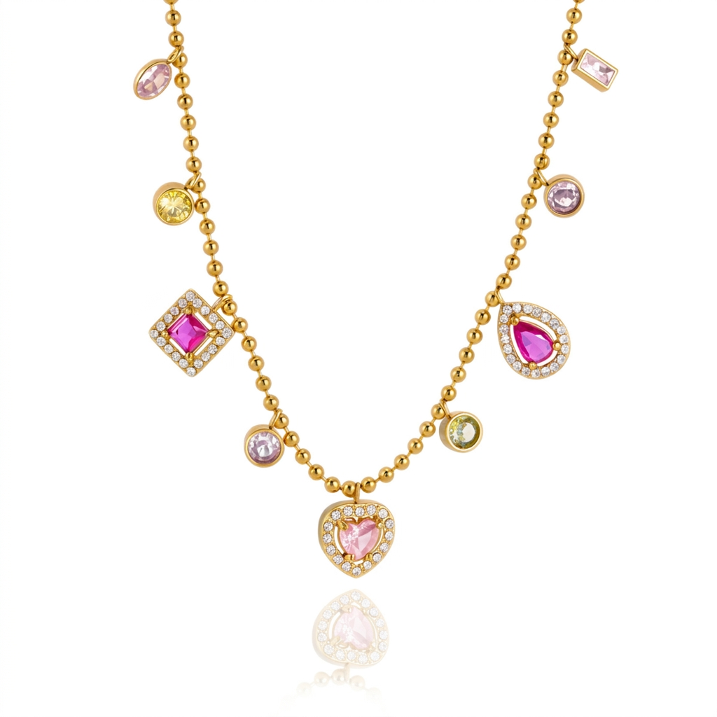 18K Gold Jewel Addiction Color Heart Statement Necklace