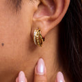 18K Gold Trio Orbit Pave Three Hoops Stud Huggie Earrings