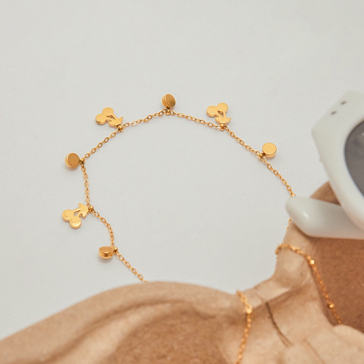 18K Gold Cherry Sprinkled Bling Dainty Necklace