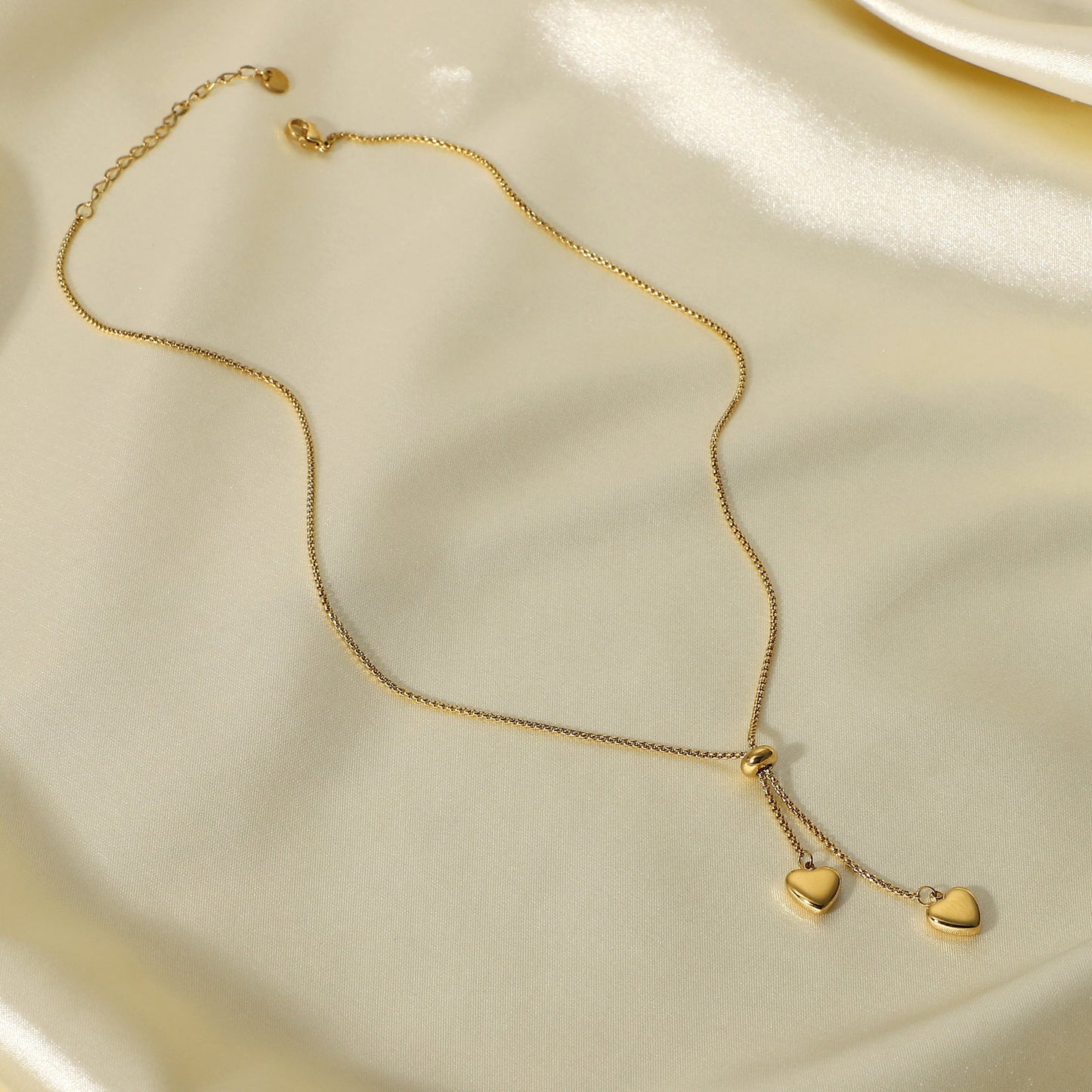 14K Gold Dangle Heart Lariat Necklace