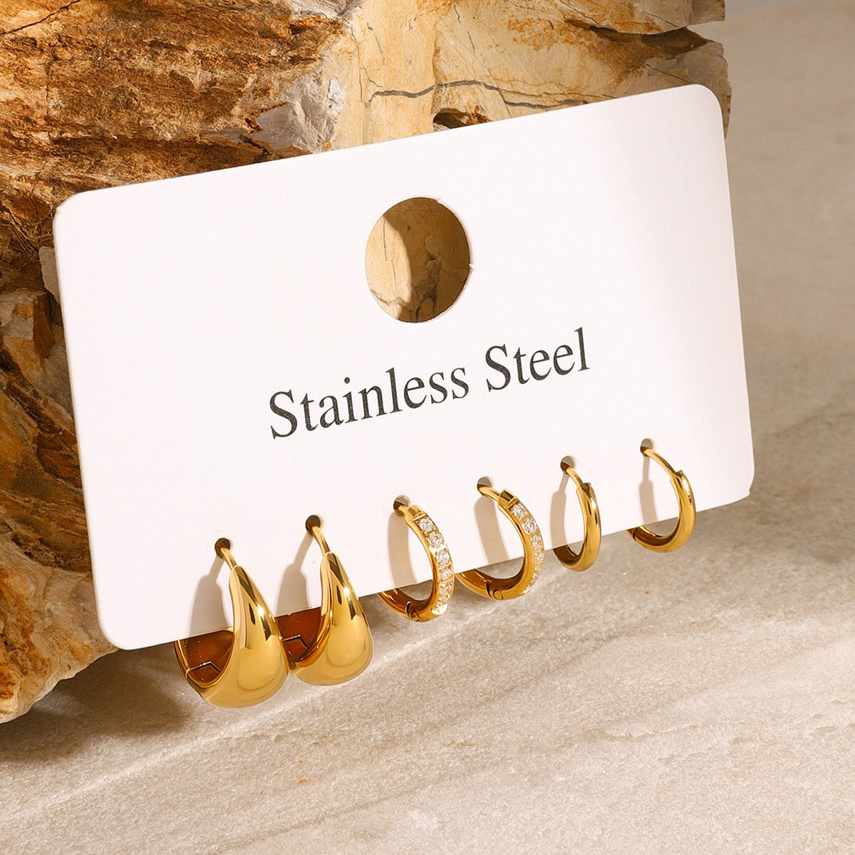 18K Gold Soft statement Small Hoop Huggie Earrings Set