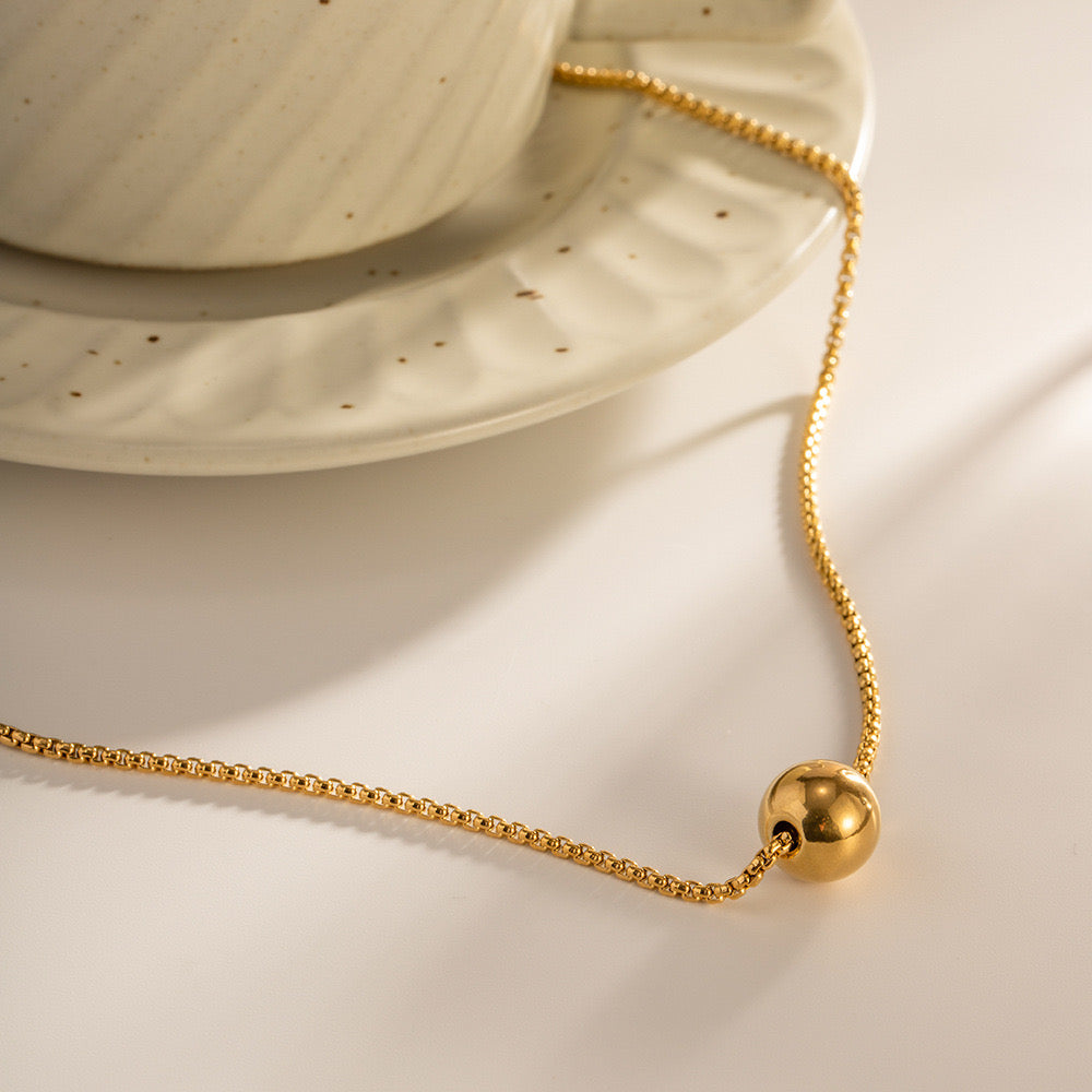 18K Gold Minimalist Bead Pendant Necklace