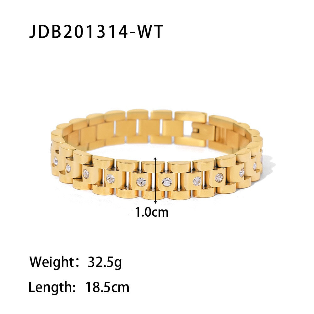 18K Gold Main Character Bling Watch Band Chain Bracelet