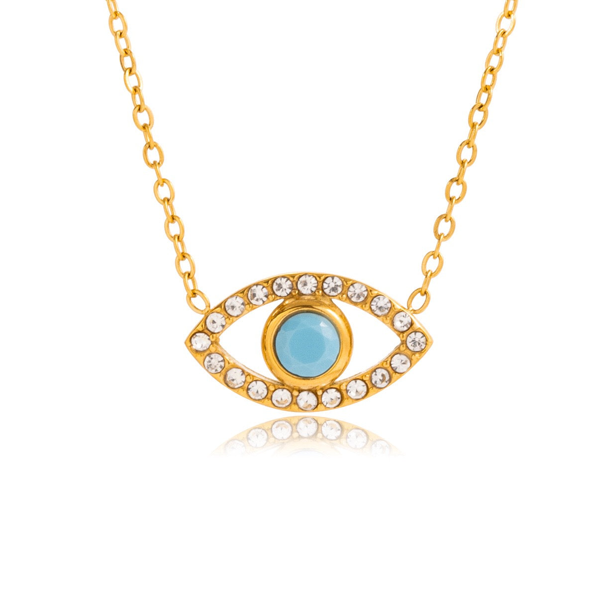 18K Gold Evil Eye Dainty Pendant Turquoise Necklace