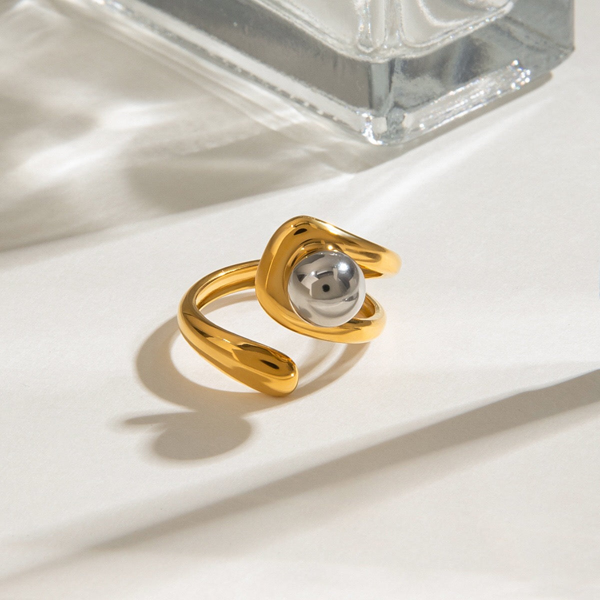 18K Gold and Silver Two Tone Single Point Statement Cuff Ring